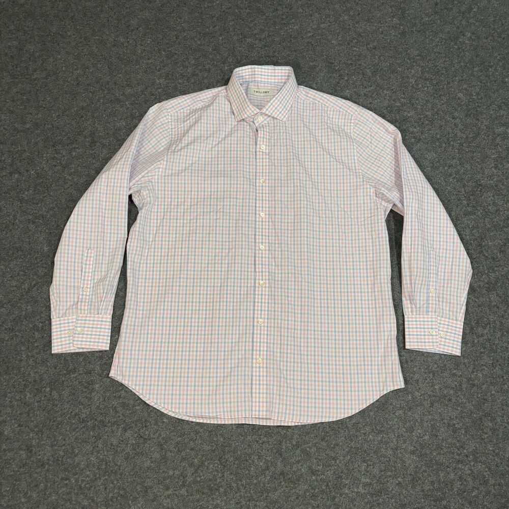 Twillory Button Shirt Tailored Fit Plaid Long Sleeve Men’s Size 18 34/35